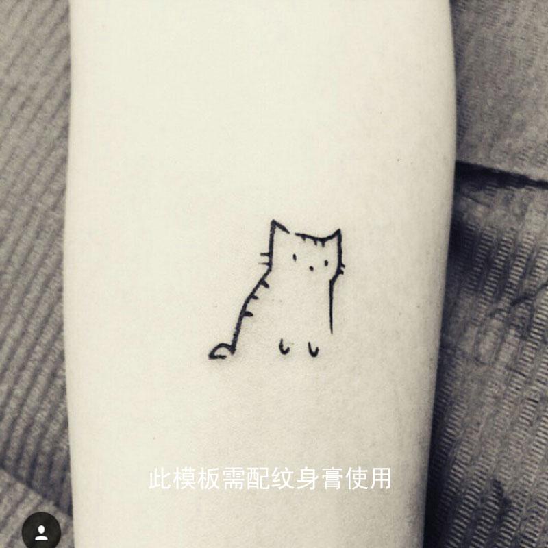 即墨蓝轻文身 果汁纹身模板 原创ins风格简笔画猫咪纹身图案3*3cm